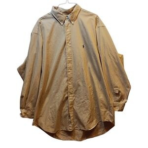 Ralph Lauren Yarmouth Mens 17.5 34/35 Tan Pinpoint Oxford Shirt Long Sleeve